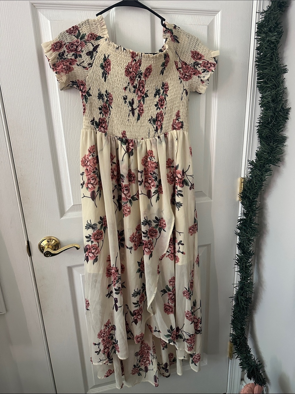 Vanilla Bay Cream Maxi Dress with Pink Floral Print
